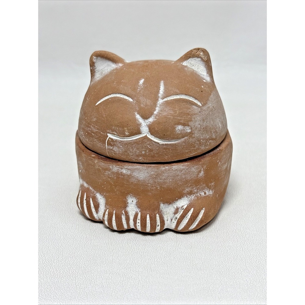 Cat Kitty Feline‎ Candle Trinket Holder Clay Terra Cotta Collectible Ceramic